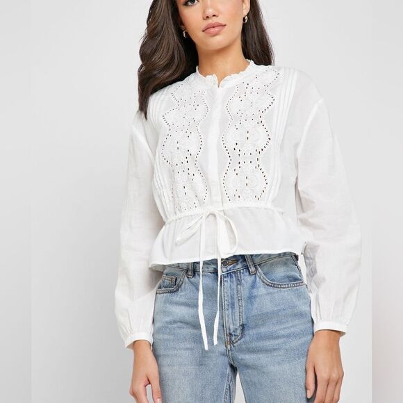 Mango Embroidered Blouse Cotton New - Picture 4 of 4